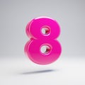 Volumetric glossy pink number 8 isolated on white background