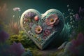 volumetric heart with flowers. illustration of concept of love. Generative AI