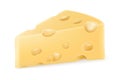 Volumetric piece of cheese with holes , isolated illustration on white background. Realistic 3D vector. Emmental or Cheddar hard