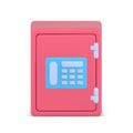 Volumetric pink bank safe vector 3d icon. Armored storage with combination lock and electronic panel Royalty Free Stock Photo