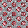 Volumetric seamless floral 3d pattern. Large red-burgundy with black flowers, light twigs with silver-gray leaves, gradient, Royalty Free Stock Photo