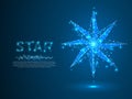 Volumetric star with eight rays. Polygonal space low poly with connecting dots and lines. wireframe structure. Vector