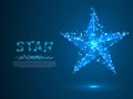 Volumetric star with five rays. Polygonal space low poly with connecting dots and lines. wireframe structure. Vector