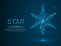 Volumetric star with six rays. Polygonal space low poly with connecting dots and lines. Connection wireframe. Vector