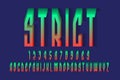 Volumetric strict green red alphabet with numbers and currency signs. 3d display font