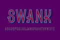 Volumetric swank alphabet of blue letters with red diagonal hatching inside. 3d display font. Isolated english alphabet