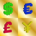 Volumetric symbols of the major currencies of the world Royalty Free Stock Photo