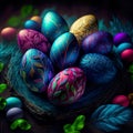 Happy Easter. Easter background. Easter theme. Volumetric and ultra realistic photo quality painted easter egg. Royalty Free Stock Photo