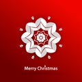 Volumetric white snowflake on a red background. White mandala. Christmas.