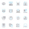 Voluminous records linear icons set. Extensive, Abundant, Comprehensive, Copious, Enormous, Massive, Multifarious line Royalty Free Stock Photo