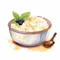 Voluminous Rice Pudding With Honey And Berries - Watercolor Clipart