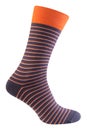 Voluminous sock with orange stripes, side view, on a white background Royalty Free Stock Photo