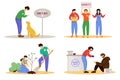 Voluntary activities flat vector illustrations set