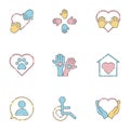 Voluntary, charity, donation set icons