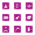 Voluntary donation icons set, grunge style