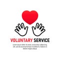 Voluntary service icon. Two hand keeping heart. Charity concept. Volunteers, support, hand, love, charitable organizations. Vector