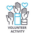 Volunteer activity thin line icon, sign, symbol, illustation, linear concept, vector