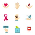 Volunteer center icons set, flat style