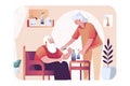 Volunteer Character Help Old Disabled People in Nursing Home. Young Social Worker Care of Sick Senior Woman Driving her on Royalty Free Stock Photo