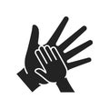Volunteer childcare black glyph icon. Help poor street children. Outline pictogram for web page, mobile app, promo Royalty Free Stock Photo