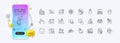 Volunteer, Cursor and Teacher line icons for web app. Pictogram icon. Phone mockup gradient screen. Vector