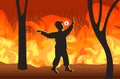 Volunteer or firefighter announcing information dangerous wildfire bushfire development dry woods burning trees global
