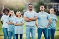 Volunteer group, team and community service, eco friendly help with people in portrait, solidarity and sustainability Royalty Free Stock Photo