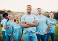 Volunteer group, teamwork and community service, eco friendly help with people in portrait, solidarity and Royalty Free Stock Photo