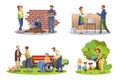 Volunteer help flat illustrations set