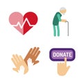 Volunteer icons charity donation vector set humanitarian awareness hand hope aid support people