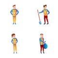 Volunteer icons set cartoon vector. Girl and guy while working