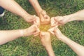 Volunteer Leader effective is key to success. Team Charity group of people giving thump up hands together. Volunteer Spirit Team Royalty Free Stock Photo