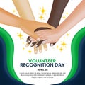 Volunteer recognition day background with stacking hands of volunteers