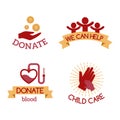 Volunteer red icons charity donation vector set humanitarian awareness hand hope aid support symbols.