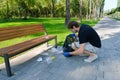 A volunteer removes rubbish in public parks. Pollution of nature, environmental problems. Environmental protection concept Royalty Free Stock Photo