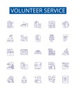 Volunteer service line icons signs set. Design collection of Volunteering, Service, Helping, Donating, participating