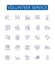 Volunteer service line icons signs set. Design collection of Volunteering, Service, Helping, Donating, participating
