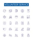 Volunteer service line icons signs set. Design collection of Volunteering, Service, Helping, Donating, participating