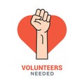 Volunteer vector icon heart care team. Charity volunteer hand symbol illustration