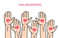 Volunteer vector icon heart care team. Charity volunteer hand symbol illustration