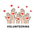 Volunteer vector icon heart care team. Charity volunteer hand symbol illustration