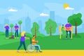 Volunteer work, ecology help vector illustration. Woman man volunteering community in park, person care about Royalty Free Stock Photo