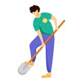 Volunteer working with shovel flat vector illustration Royalty Free Stock Photo