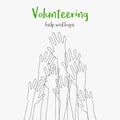 Volunteering concept.Message help and hope.Silhouettes raised up hands.Volunteering charity,concept of education
