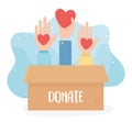 Volunteering, help charity donate hands with hearts box