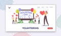 Volunteering Landing Page Template. Volunteers Male and Female Characters Celebrate International Volunteer Day