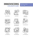 Volunteering and parenting - line design style icons set