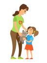 Woman and Child, Volunteer and Orphan, Kid Vector