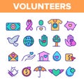 Volunteers, Charity Vector Color Line Icons Set