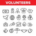 Volunteers, Charity Vector Thin Line Icons Set